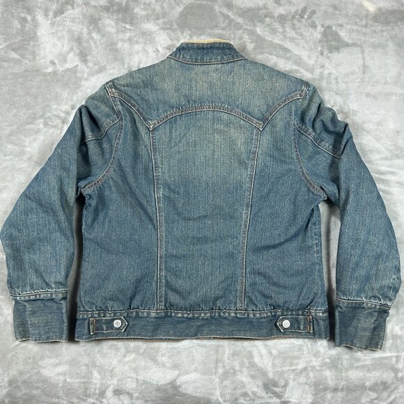 GAP Denim Jacket Women's Large Sherpa Lined Trucker Style Y2K Distressed VTG - Picture 9 of 10